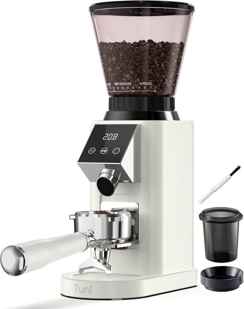 Tuni G1 Conical Burr Coffee Grinder, 48 Grind Settings Anti-static Burr Mill, Precision Electronic Timer and LED Touchscreen for Espresso/Drip/Cold Brew/French Press, Stainless Steel, Ivory - Image 1